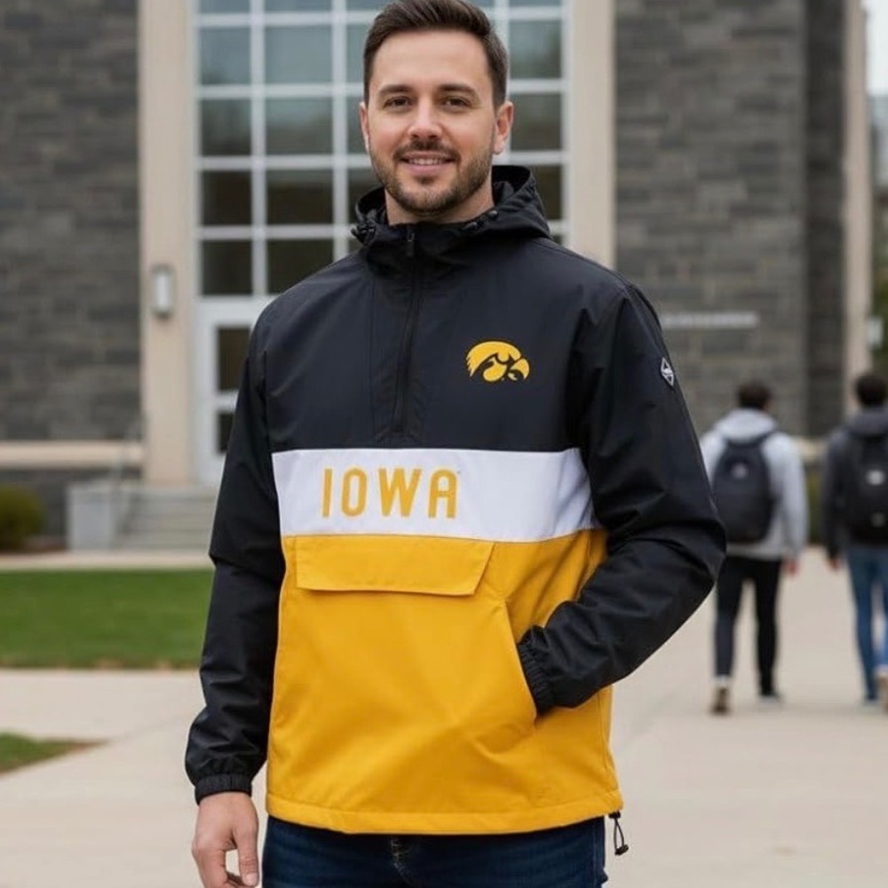 NEW IOWA Hawkeyes XL Alpha Anorak Windbreaker Jacket Black Gold Football